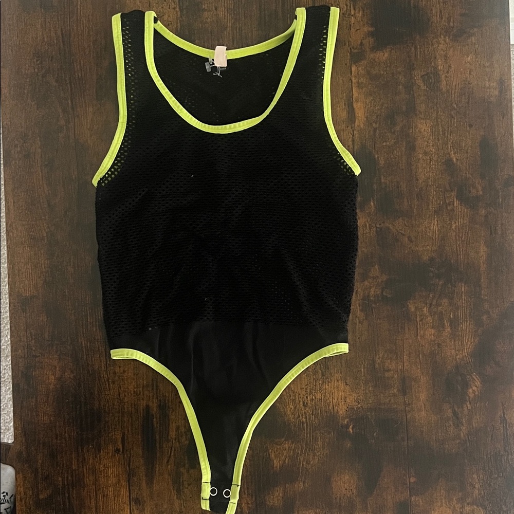 Black and Green Mesh Bodysuit